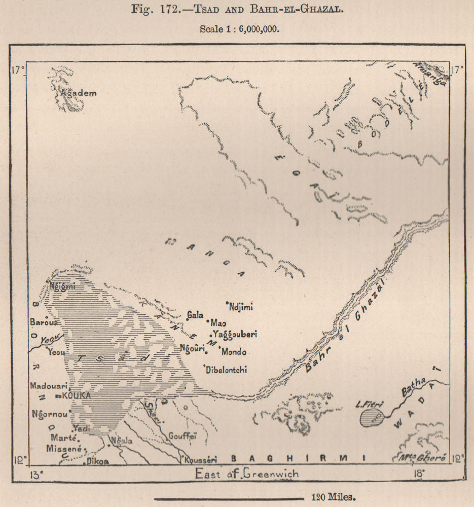 Lake Chad and Bahr-el-Ghazal. The Chad Basin 1885 old antique map plan chart